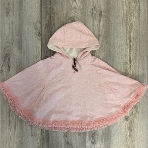 Pink Hooded Poncho with Fringe